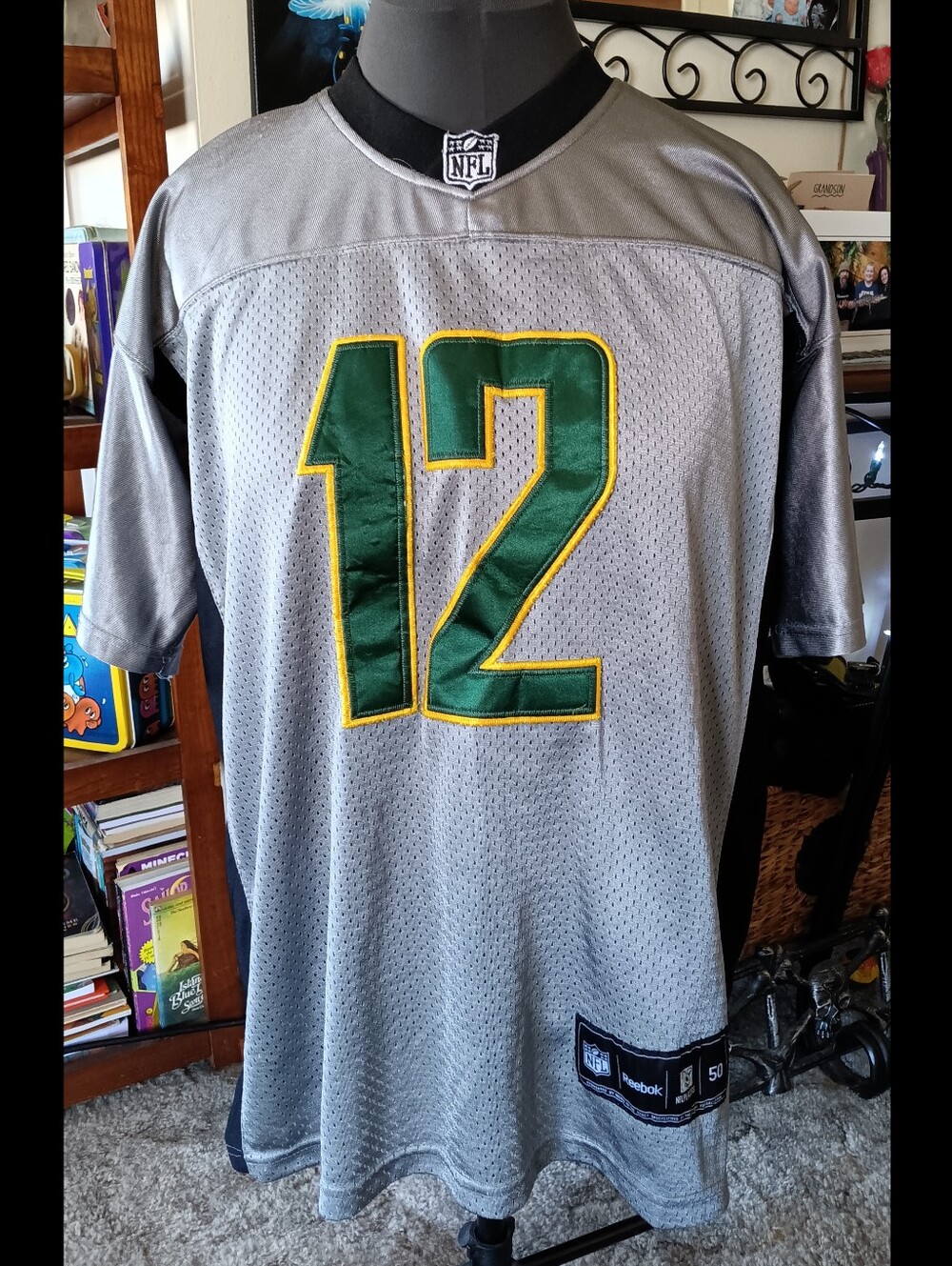 💚💛 Green Bay Packers Aaron Rodgers Reebok Jersey 12 Stitched Silver NFL 50 Y2K